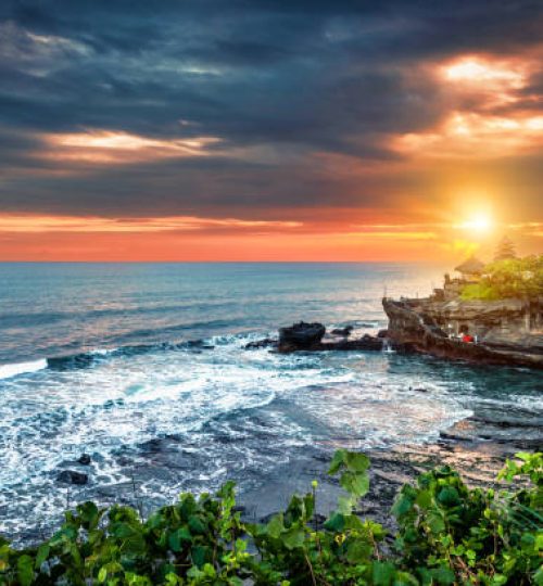 Pura tanah lot beautiful and famous travel location in Bali, Indonesia