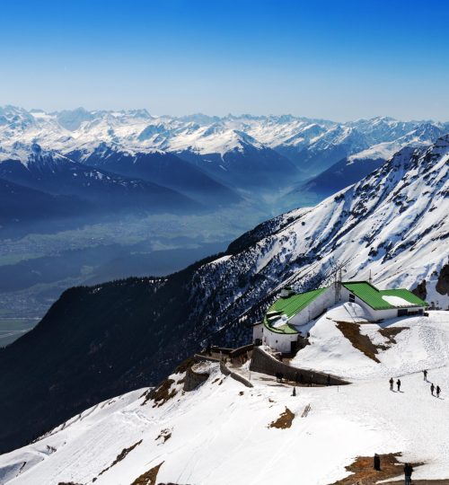 Beautiful Landscape with Snowy Mountains. Blue Sky. Horizontal. Alps, Austria.