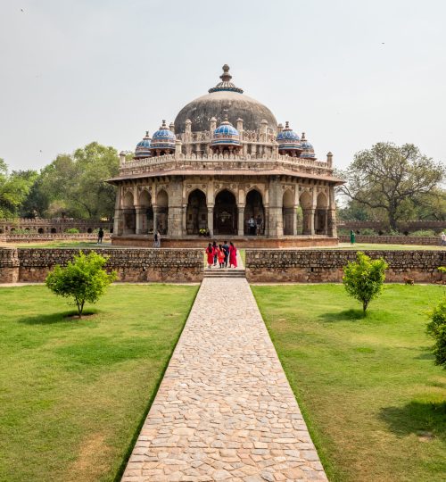 A beautiful view of the Isa Khan's Tomb New India on a sunny day