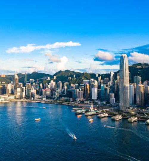 Drone view of Victoria Harbour, Hong Kong
