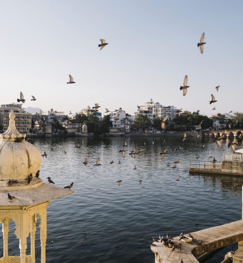 Udaipur city view from a hotel balcony in Rajasthan, India